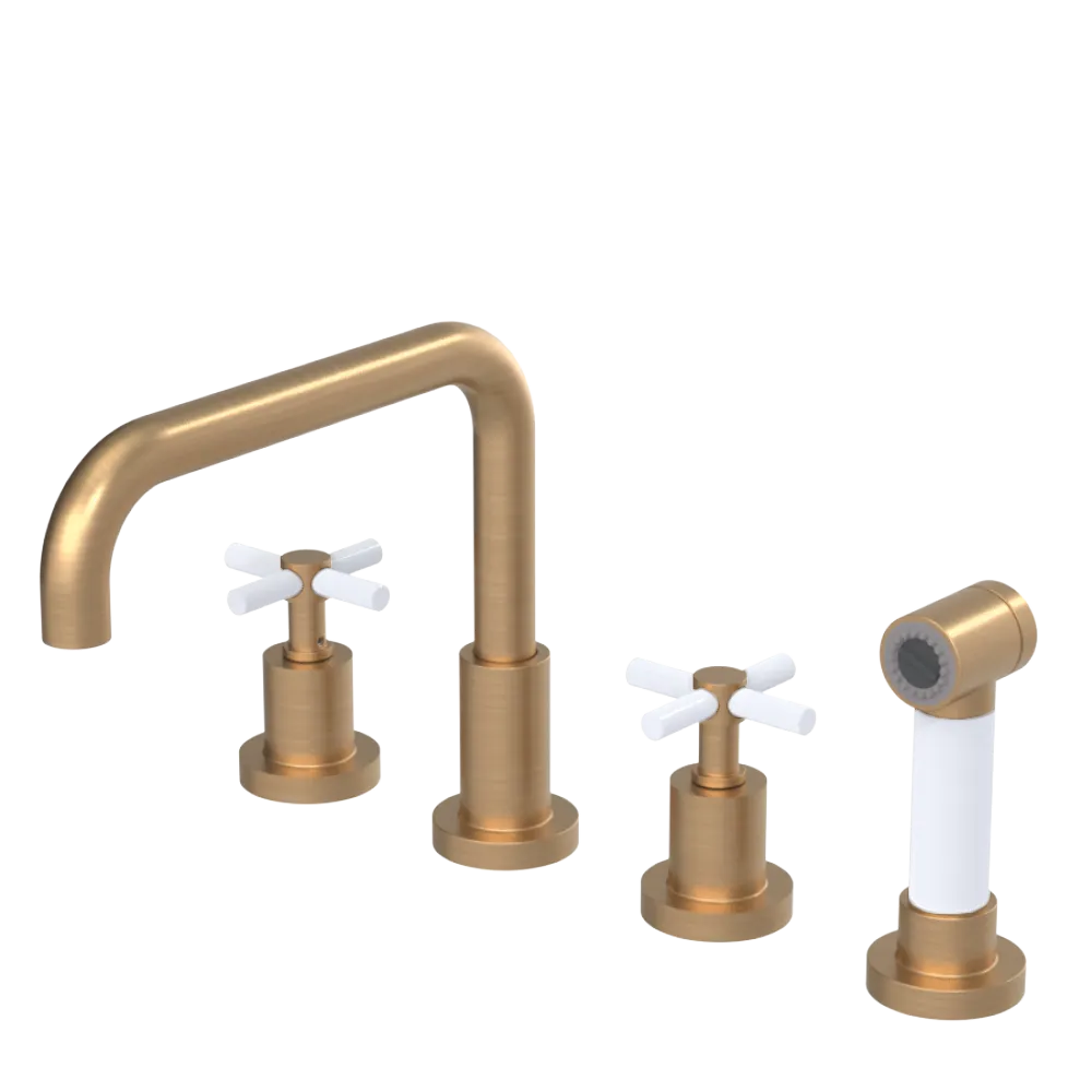 Rubinet Widespread Kitchen Set with Hand Spray Satin Gold
