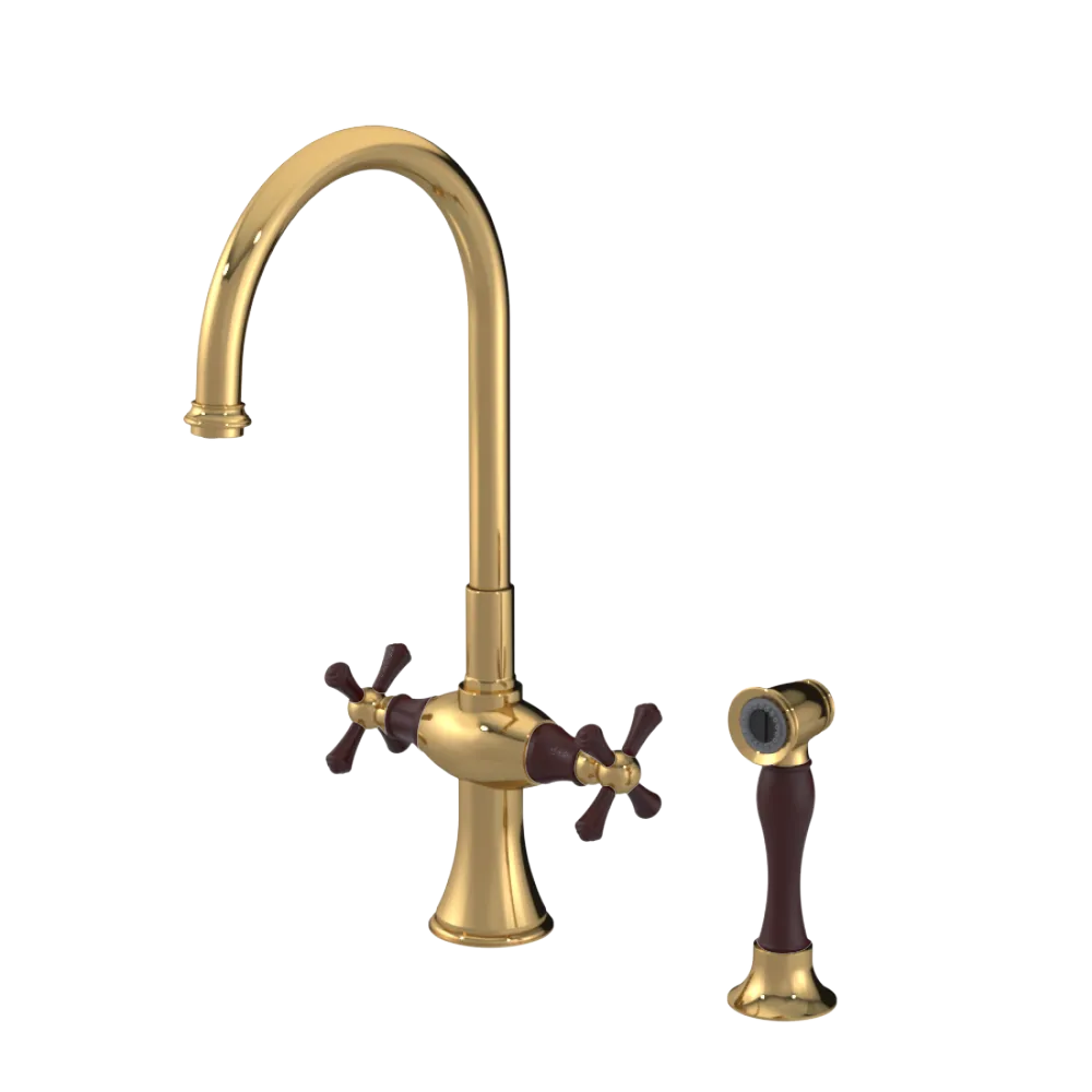 Rubinet Two Handle Single Hole Kitchen Set with Hand Spray Gold