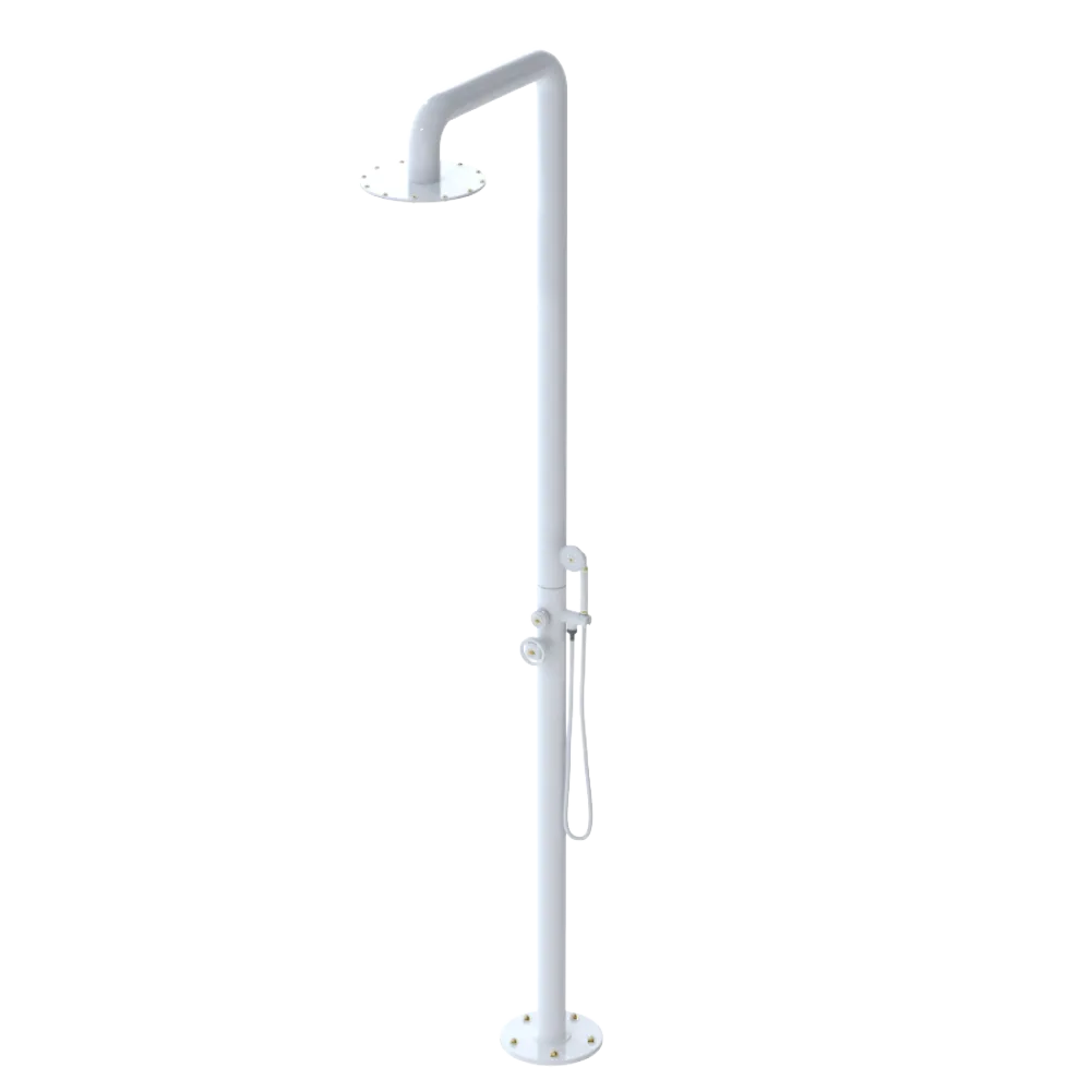 Rubinet Pressure Balance Outdoor Shower with Hand Held Shower & 10" Shower Head - 304 Stainless Steel White