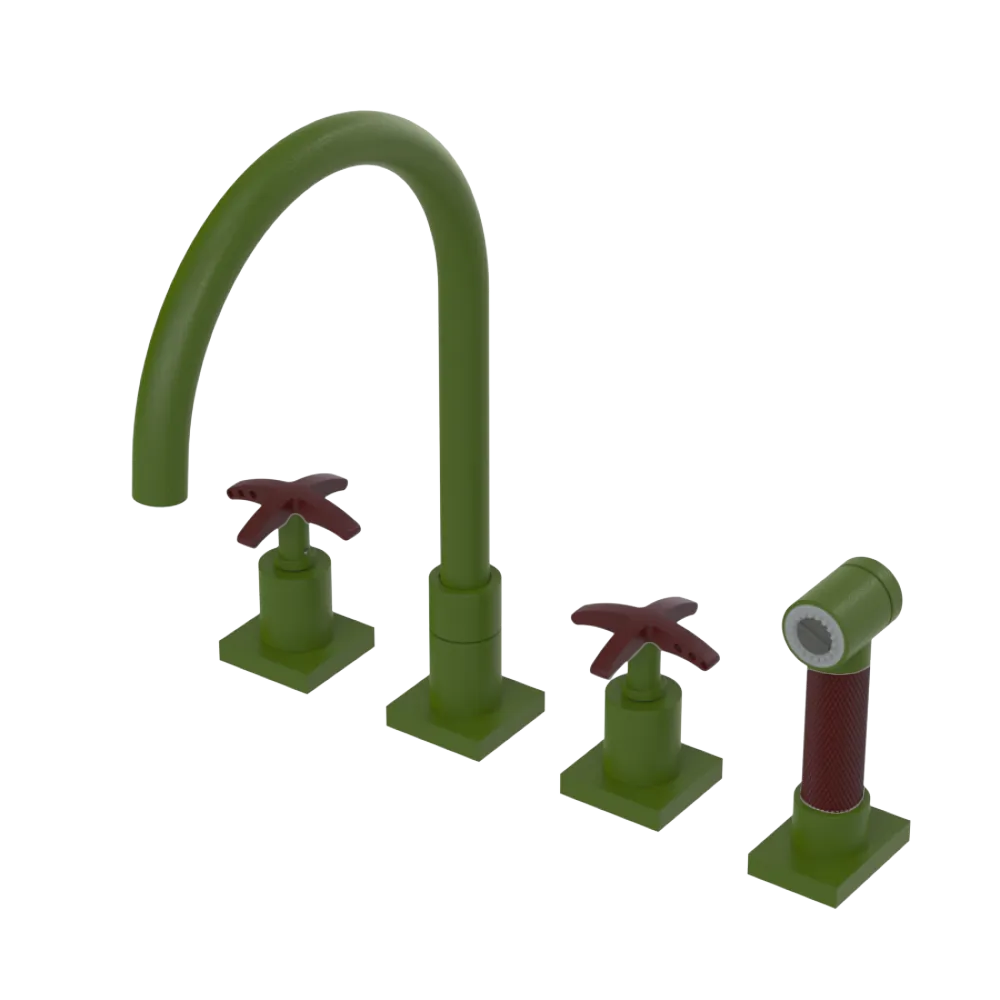 Rubinet Widespread Kitchen Set with Hand Spray Green Envy