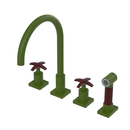 Rubinet Widespread Kitchen Set with Hand Spray Green Envy