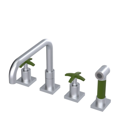 Rubinet Widespread Kitchen Set with Genesis Spout with Hand Spray Satin Chrome