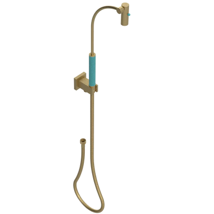 Rubinet Hand Held Shower Bidet with Extended Reach & Dual Function Spray Including Wall Bracket with Supply & Hose (Square) Satin Brass