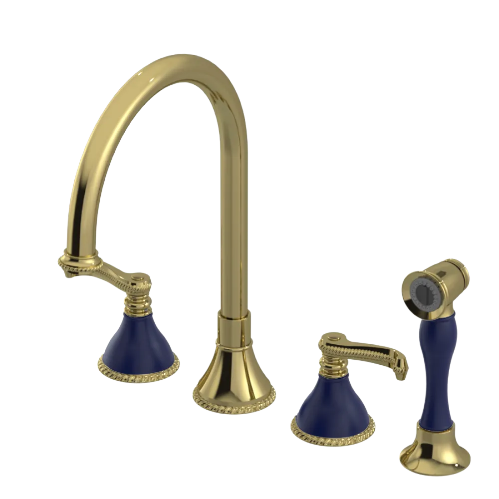 Rubinet Widespread Kitchen Set with Hand Spray Natural Brass