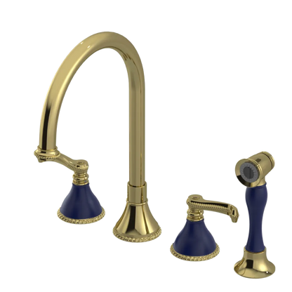 Rubinet Widespread Kitchen Set with Hand Spray Natural Brass