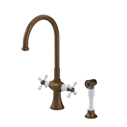 Rubinet Two Handle Single Hole Kitchen Set with Hand Spray Tuscan Brass