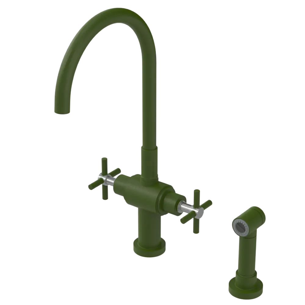 Rubinet Two Handle Single Hole Kitchen Set with LaSalle Spout with Hand Spray Green Envy