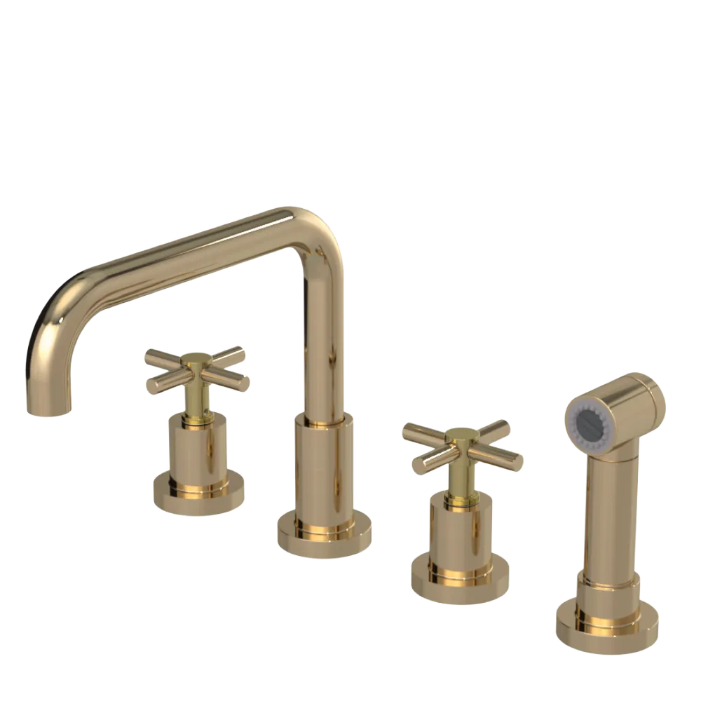 Rubinet Widespread Kitchen Set with Hand Spray Gold