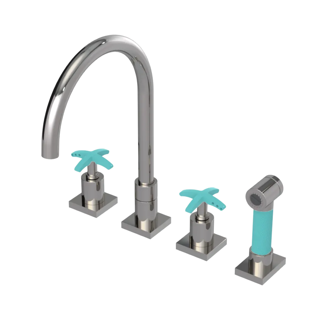 Rubinet Widespread Kitchen Set with Hand Spray Polished Nickel
