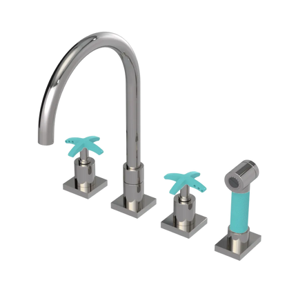 Rubinet Widespread Kitchen Set with Hand Spray Polished Nickel