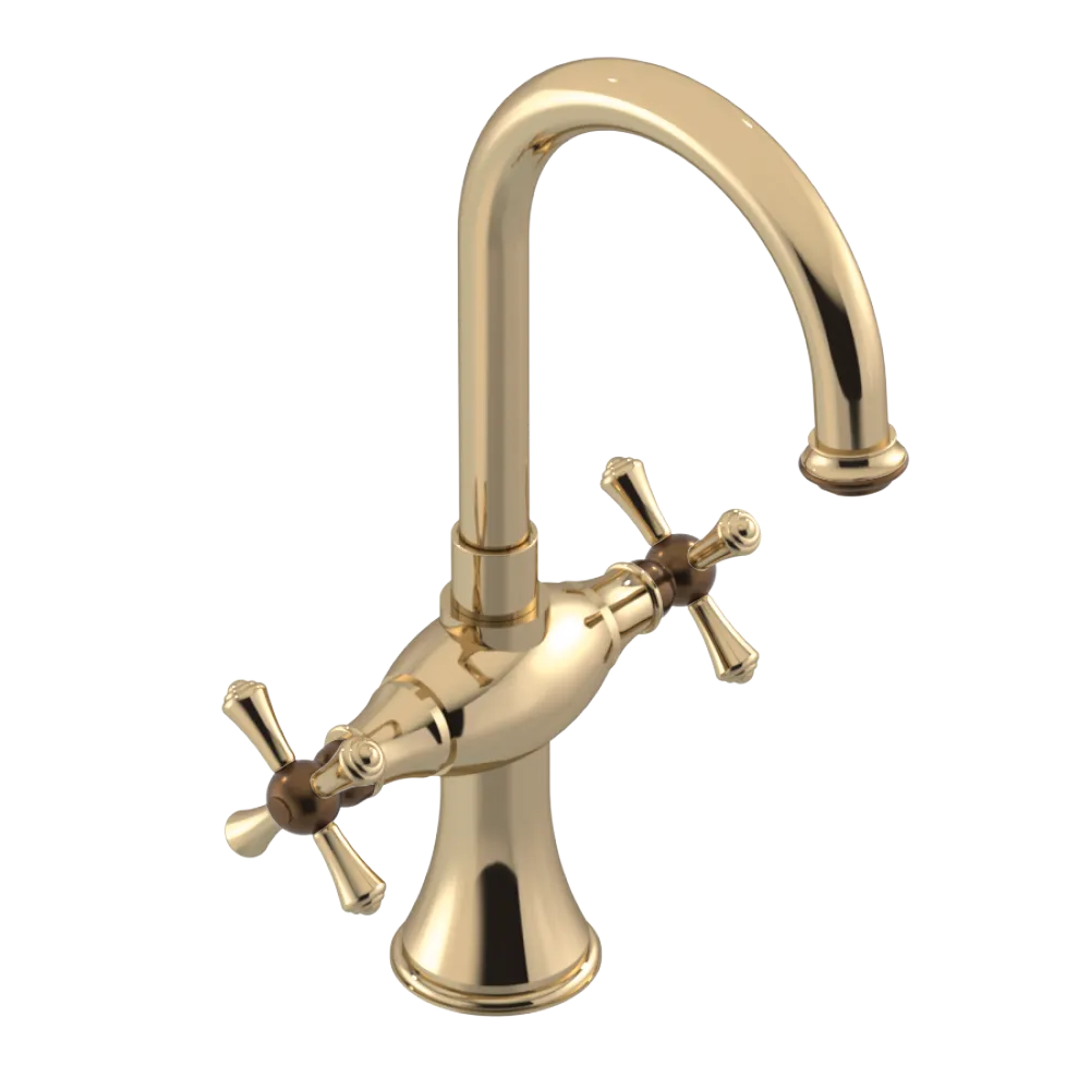 Rubinet Single Hole Dual Handle Lav. Set. (less drain) Gold