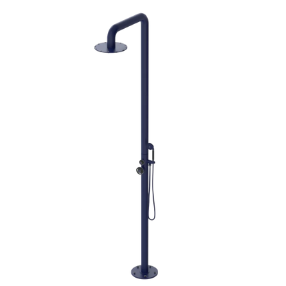 Rubinet Pressure Balance Outdoor Shower with Hand Held Shower & 10" Shower Head - 304 Stainless Steel Midnight Blue