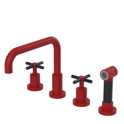 Rubinet Widespread Kitchen Set with Hand Spray Maroon