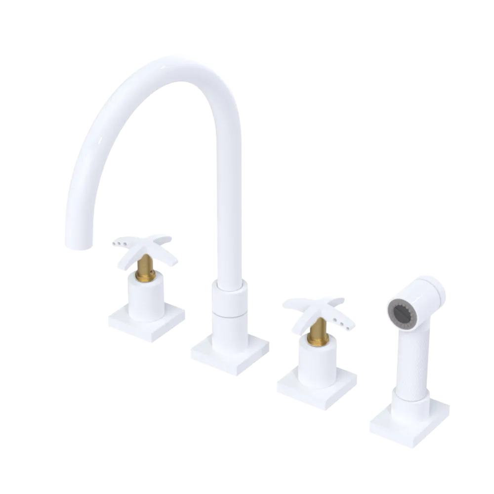 Rubinet Widespread Kitchen Set with Hand Spray White