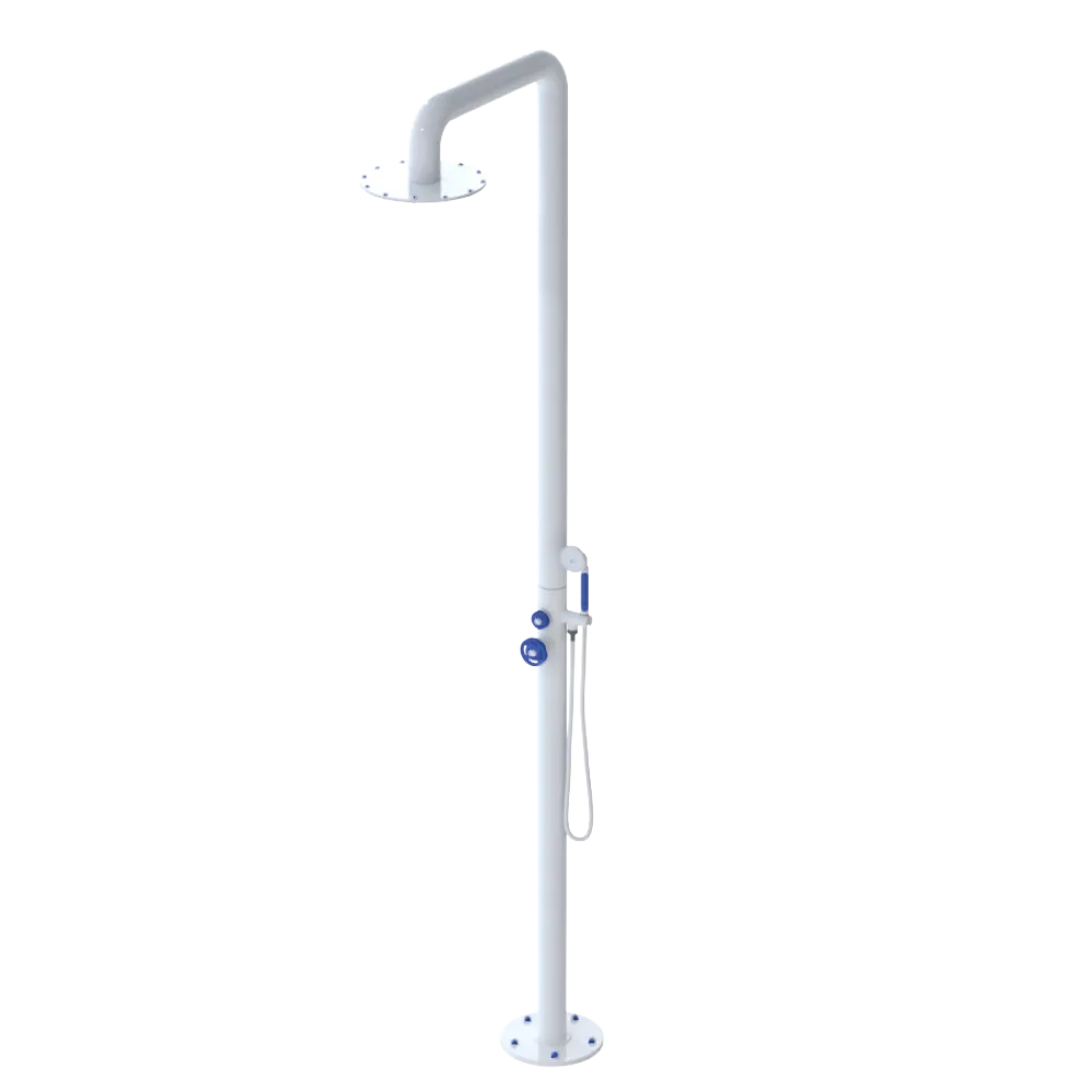 Rubinet Pressure Balance Outdoor Shower with Hand Held Shower & 10" Shower Head - 304 Stainless Steel White