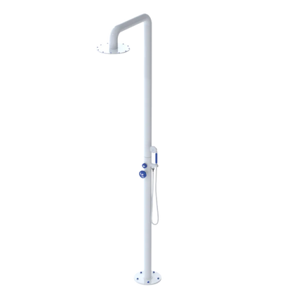 Rubinet Pressure Balance Outdoor Shower with Hand Held Shower & 10" Shower Head - 304 Stainless Steel White