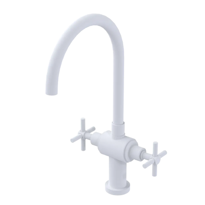 Rubinet Two Handle Single Hole Kitchen Set with LaSalle Spout Matt White