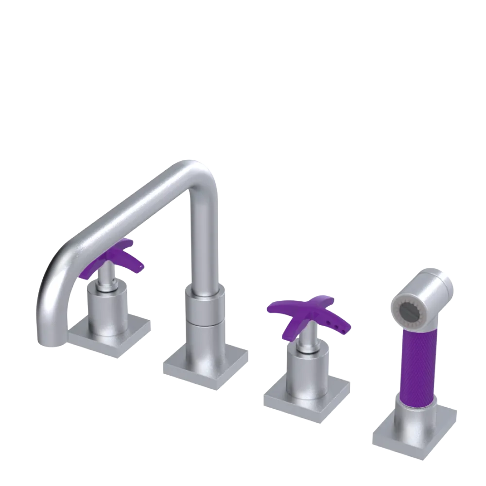 Rubinet Widespread Kitchen Set with Genesis Spout with Hand Spray Satin Chrome