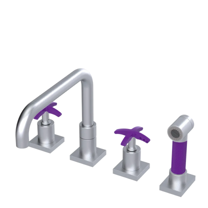 Rubinet Widespread Kitchen Set with Genesis Spout with Hand Spray Satin Chrome