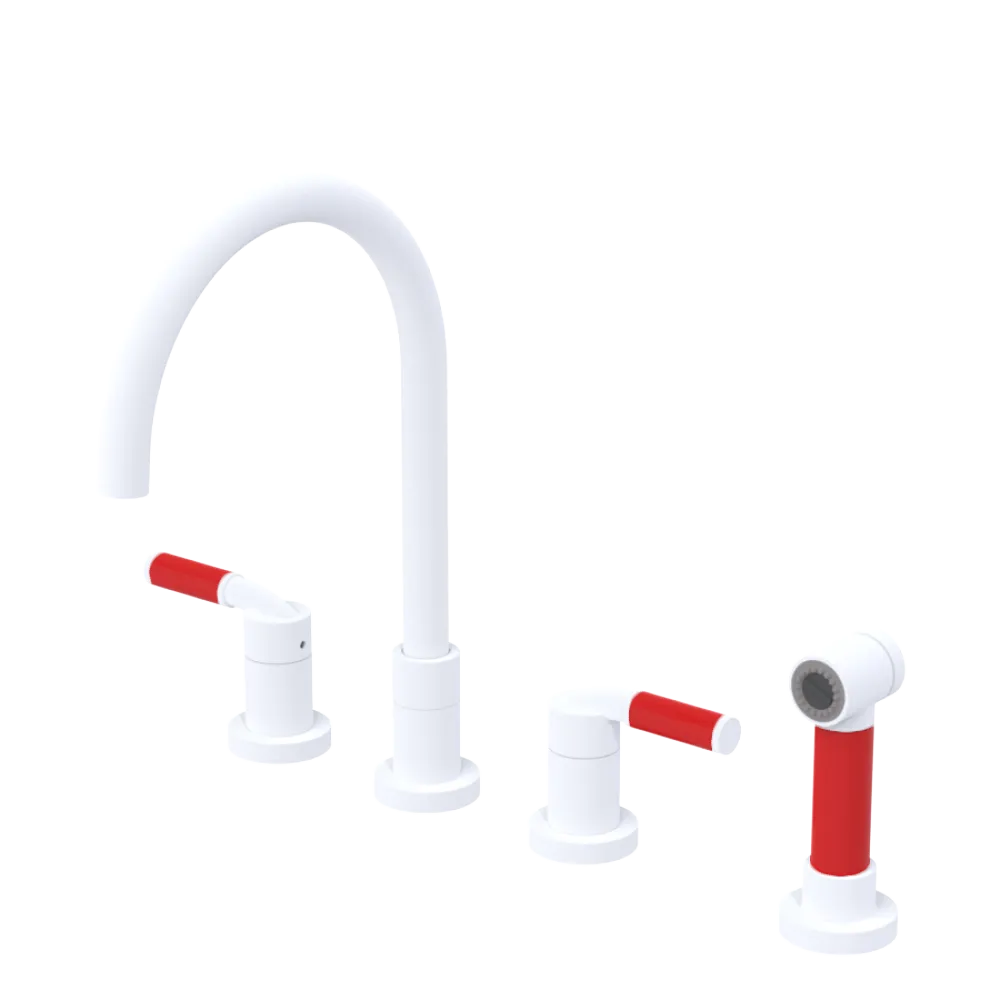 Rubinet Widespread Kitchen Set with Hand Spray Matt White