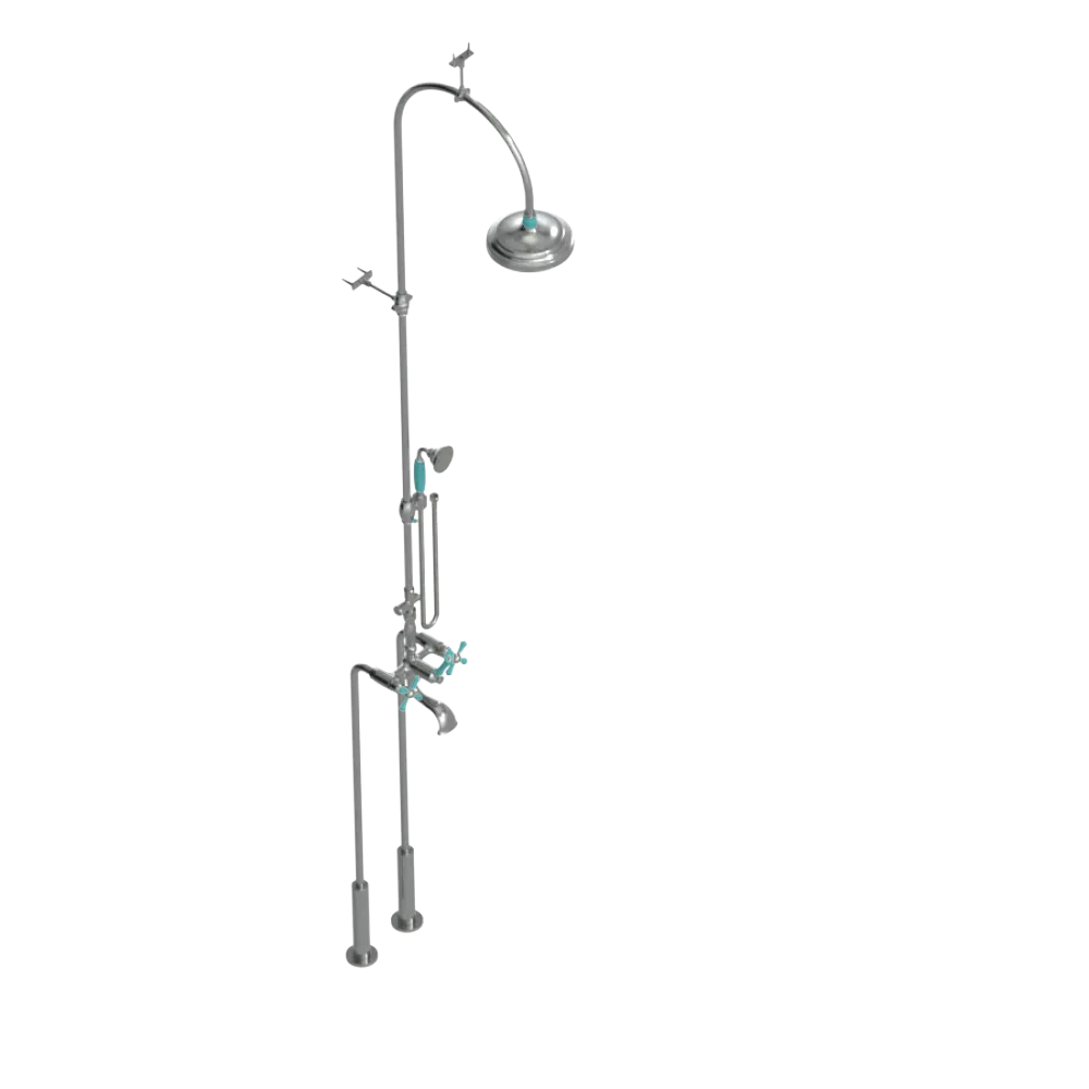 Rubinet Floor Mount Tub & Shower with hand held shower Satin Nickel