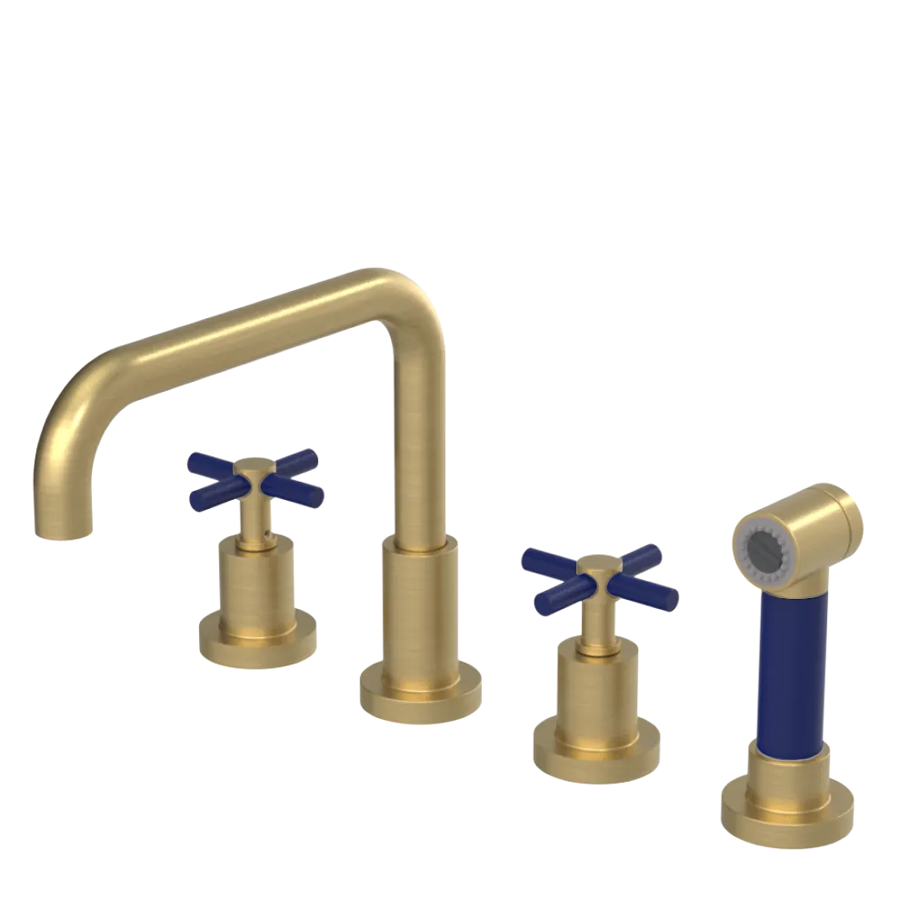 Rubinet Widespread Kitchen Set with Hand Spray Satin Brass