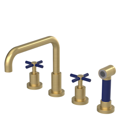 Rubinet Widespread Kitchen Set with Hand Spray Satin Brass