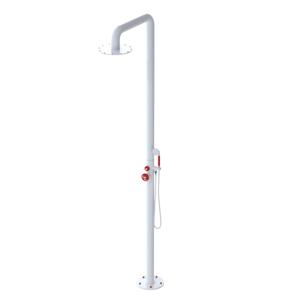 Rubinet Pressure Balance Outdoor Shower with Hand Held Shower & 10" Shower Head - 304 Stainless Steel White