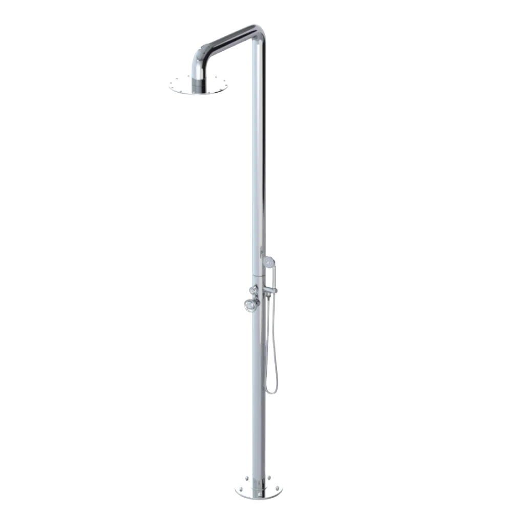Rubinet Pressure Balance Outdoor Shower with Hand Held Shower & 10" Shower Head - 304 Stainless Steel Chrome
