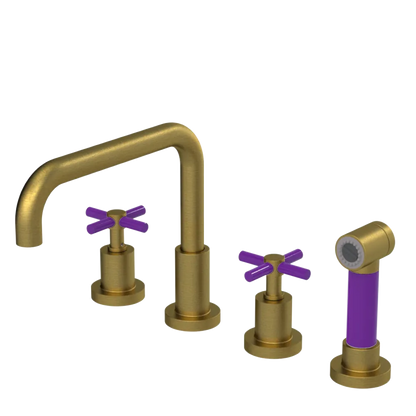 Rubinet Widespread Kitchen Set with Hand Spray Antique Brass Matt