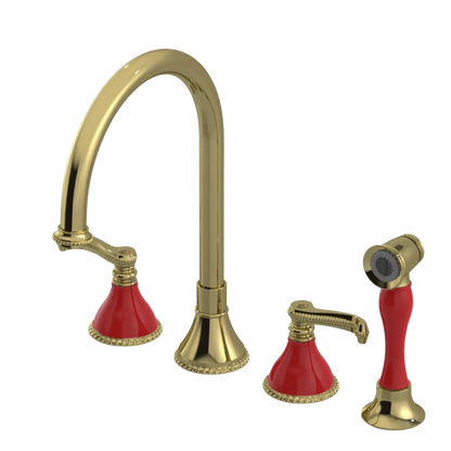 Rubinet Widespread Kitchen Set with Hand Spray Natural Brass