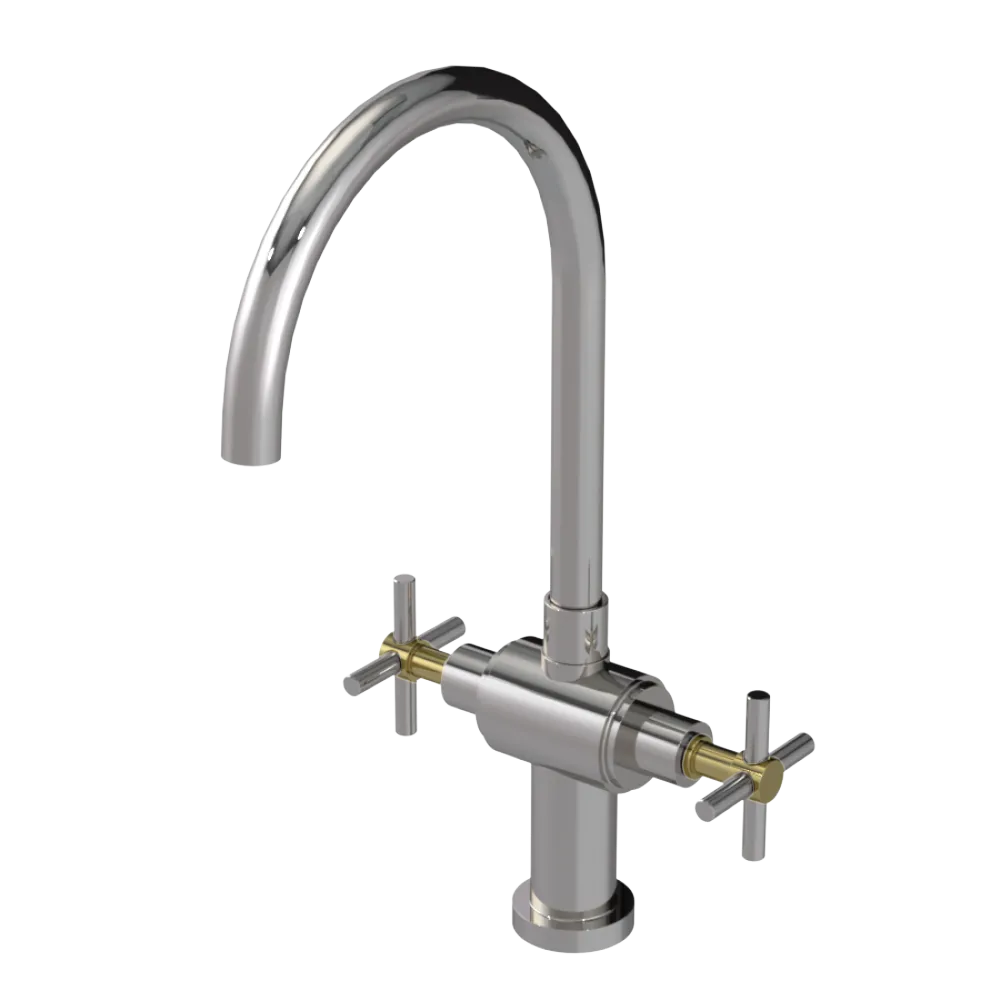 Rubinet Two Handle Single Hole Kitchen Set with LaSalle Spout Polished Nickel