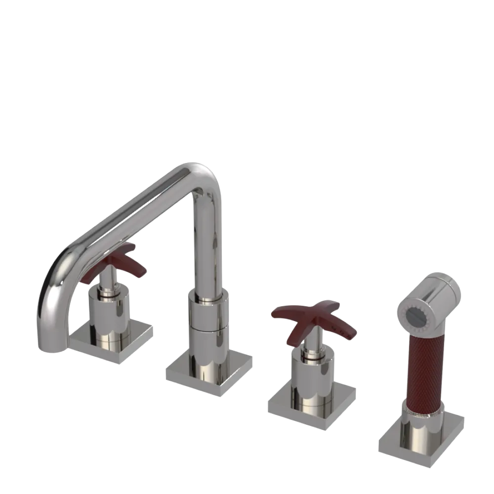Rubinet Widespread Kitchen Set with Genesis Spout with Hand Spray Polished Nickel