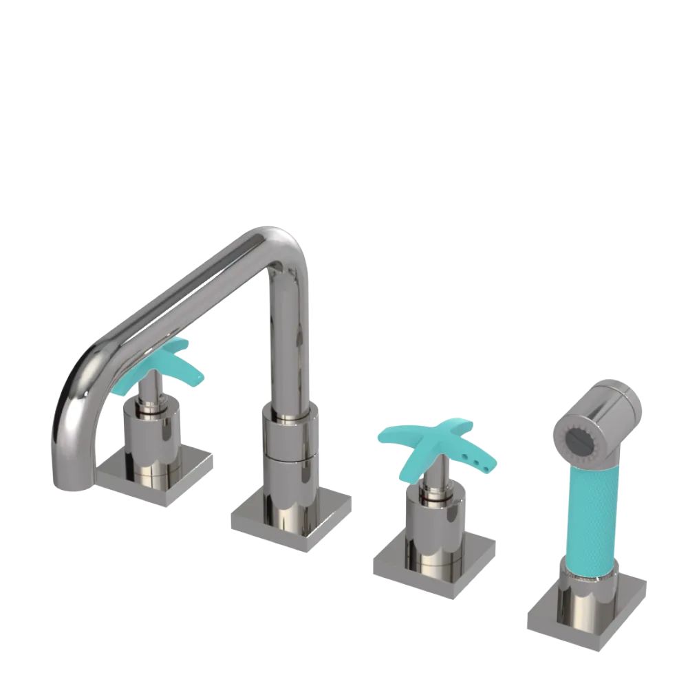 Rubinet Widespread Kitchen Set with Genesis Spout with Hand Spray Polished Nickel