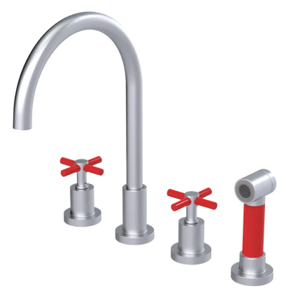 Rubinet Widespread Kitchen Set with LaSalle Spout with Hand Spray Satin Chrome