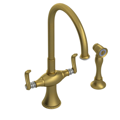 Rubinet Two Handle Single Hole Kitchen Set with Hand Spray Antique Brass Matt