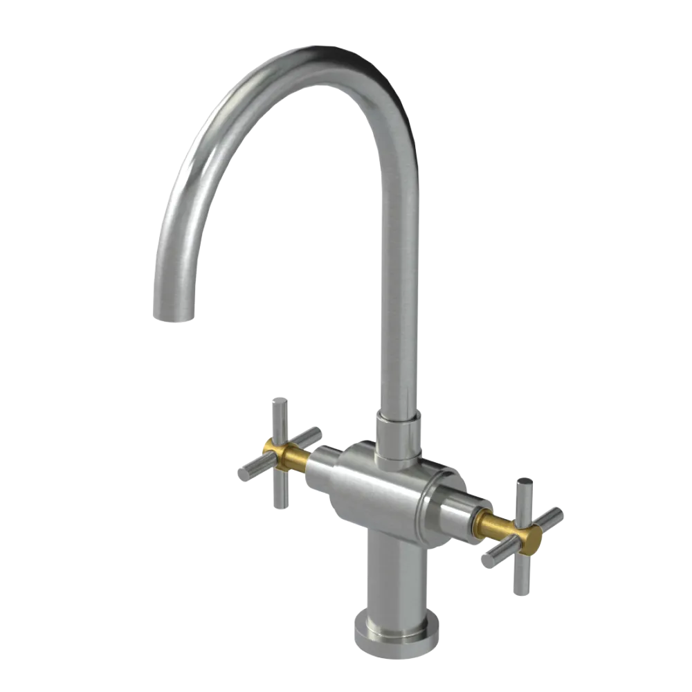 Rubinet Two Handle Single Hole Kitchen Set with LaSalle Spout Satin Nickel