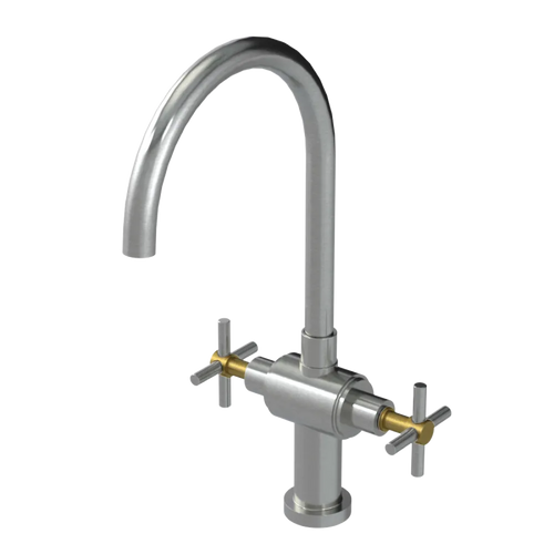 Rubinet Two Handle Single Hole Kitchen Set with LaSalle Spout Satin Nickel