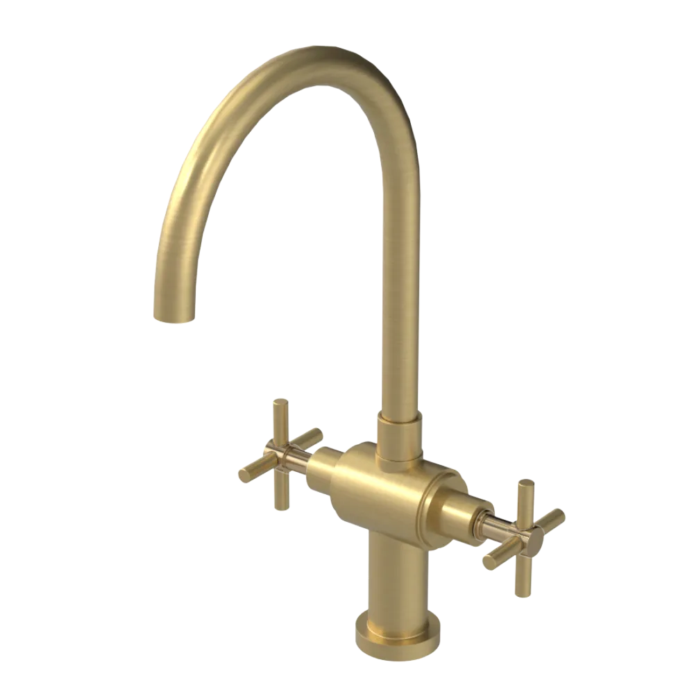 Rubinet Two Handle Single Hole Kitchen Set with LaSalle Spout Satin Brass