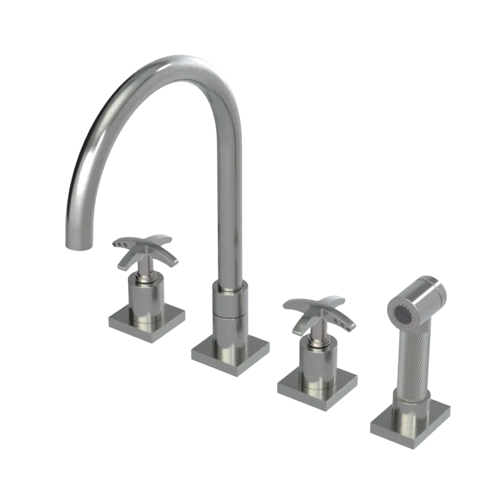 Rubinet Widespread Kitchen Set with Hand Spray Satin Nickel