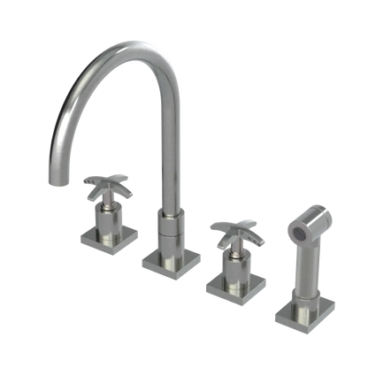 Rubinet Widespread Kitchen Set with Hand Spray Satin Nickel