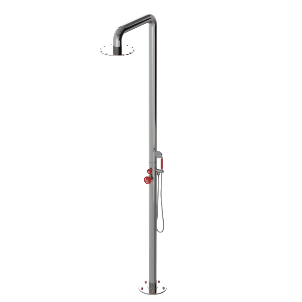 Rubinet Pressure Balance Outdoor Shower with Hand Held Shower & 10" Shower Head - 304 Stainless Steel Polished Nickel