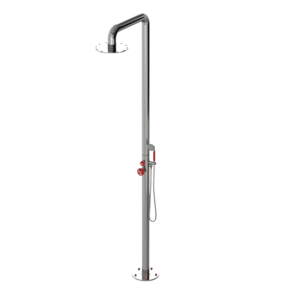 Rubinet Pressure Balance Outdoor Shower with Hand Held Shower & 10" Shower Head - 304 Stainless Steel Polished Nickel