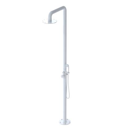 Rubinet Pressure Balance Outdoor Shower with Hand Held Shower & 10" Shower Head - 304 Stainless Steel White