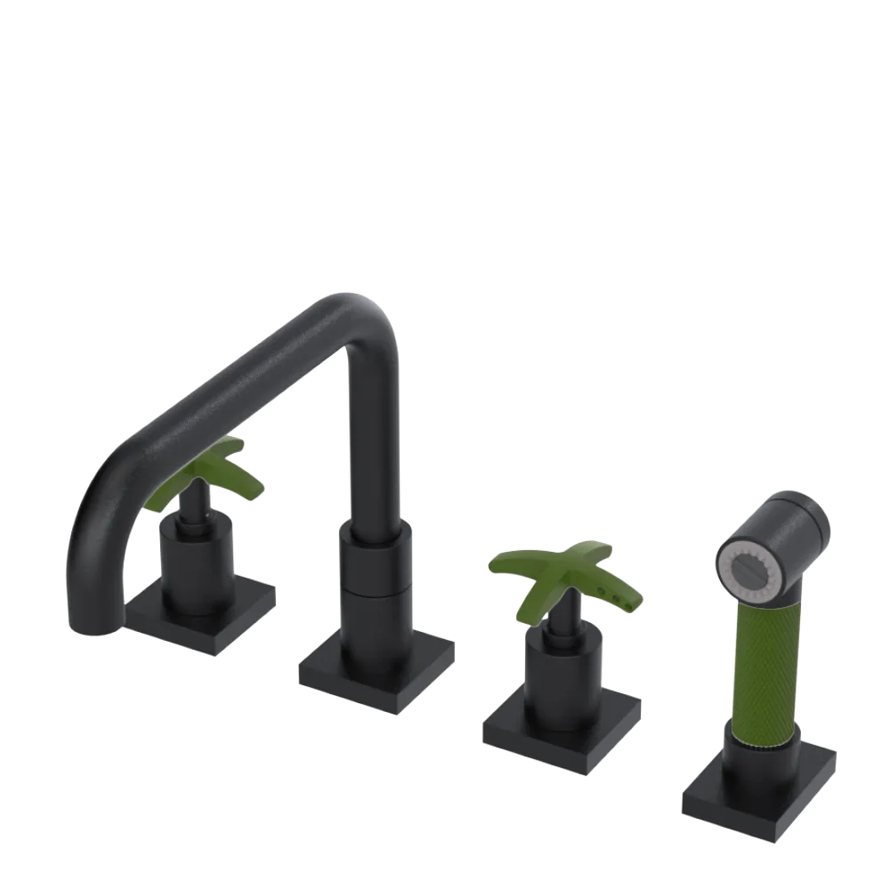 Rubinet Widespread Kitchen Set with Genesis Spout with Hand Spray Matt Black