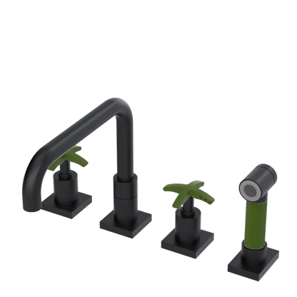 Rubinet Widespread Kitchen Set with Genesis Spout with Hand Spray Matt Black