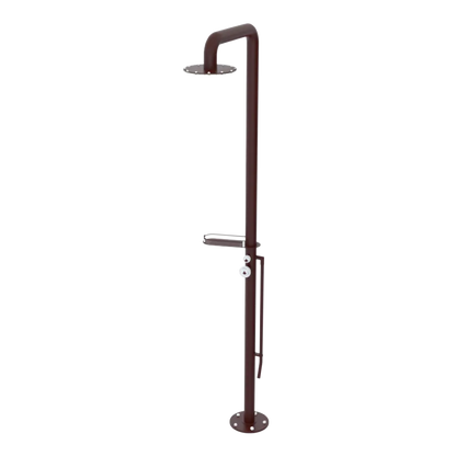 Rubinet Pressure Balance Outdoor Shower with Foot Rinse & 10" Shower Head (with shelf) - 304 Stainless Steel Bordeaux