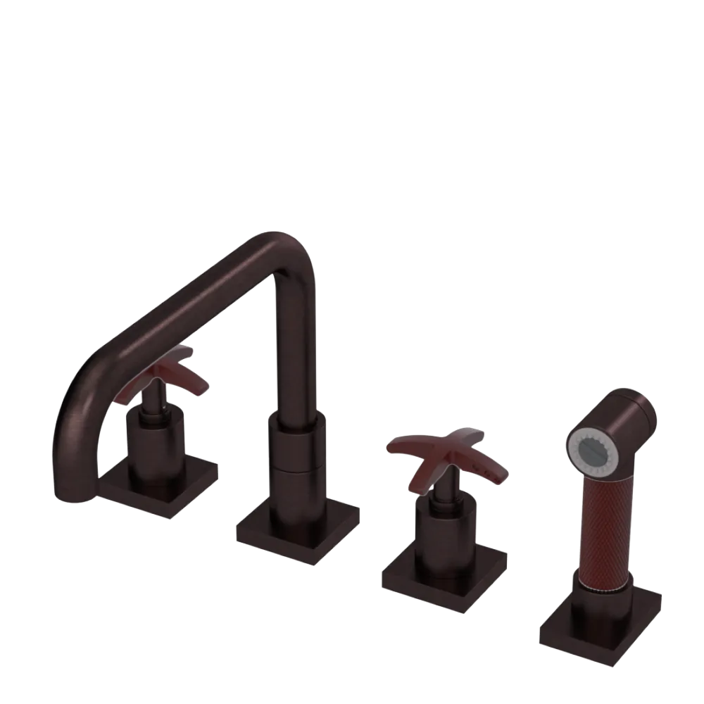 Rubinet Widespread Kitchen Set with Genesis Spout with Hand Spray Oil Rubbed Bronze