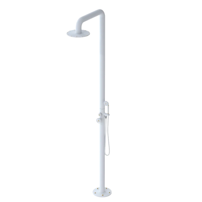 Rubinet Pressure Balance Outdoor Shower with Hand Held Shower & 10" Shower Head - 304 Stainless Steel Matt White