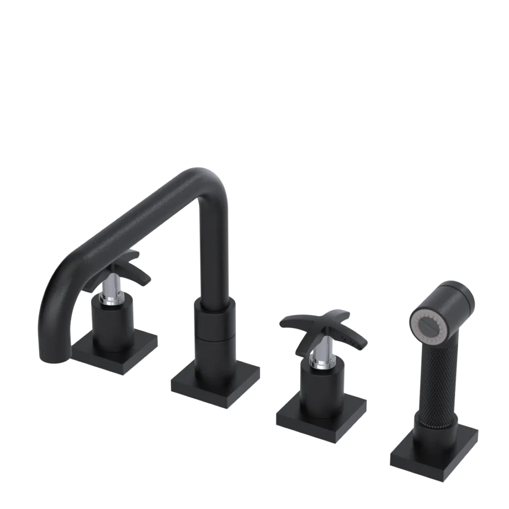 Rubinet Widespread Kitchen Set with Genesis Spout with Hand Spray Matt Black